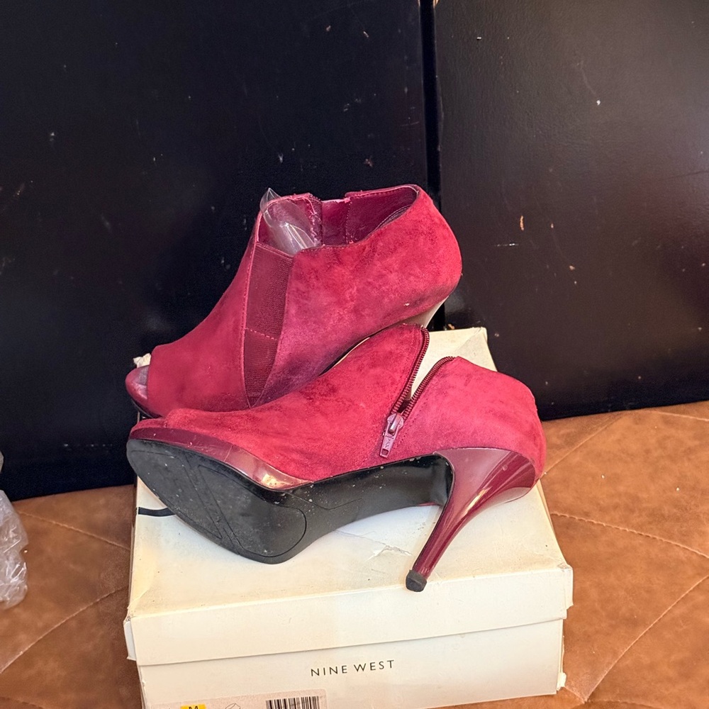 Nine West Burgundy Suede Heeled Booties